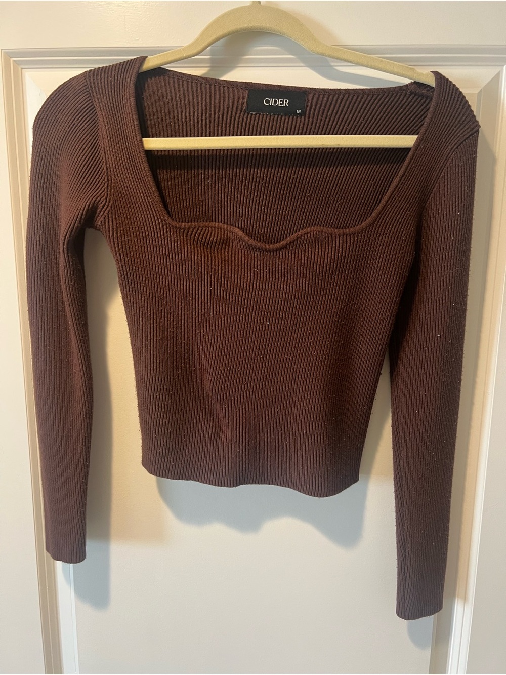 Cider Chocolate Brown Ribbed Square-Neck Knit Top